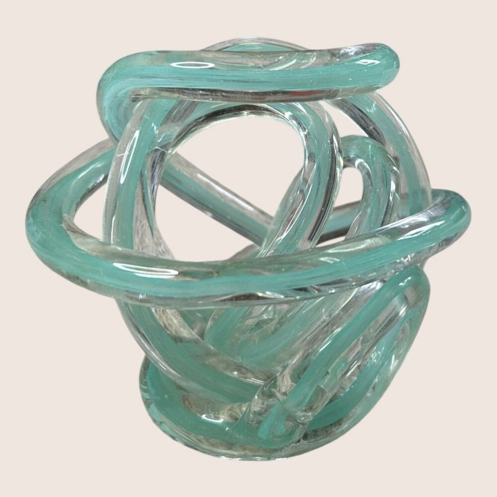 🪢 MODERN ART ABSTRACT DECORATIVE GLASS KNOT TEAL UNMARKED HANDBLOWN TIZO STYLE - Picture 4 of 8